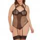 QUEENLINGERIE TEDDY BLACK WITH GARTER PLUS SIZE