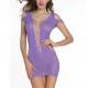 QUEENLINGERIE ONE SIZE PURPLE CROTCHET MESH HOLLOW OUT MINI CHEMISE