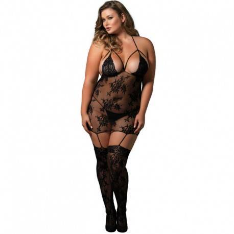 LEG AVENUE STRAPPY SUSPENDER BODYSTOCKING NEGRO