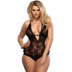 LEG AVENUE TEDDY LACE V TALLA GRANDE NEGRO