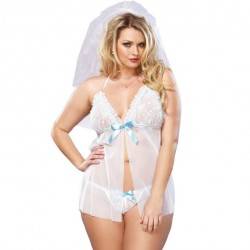 LEG AVENUE BABYDOLL BLANCO NOVIA CON TANGA TALLA GRANDE 1X/2X