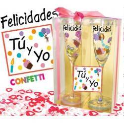 ¡FELICIDADES! TÚ y YO (Copas cristal y confetti)