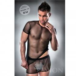 T-SHIRT + UNDERWEAR 017 NEGRO TRANSPARENTE BY PASSION S/M