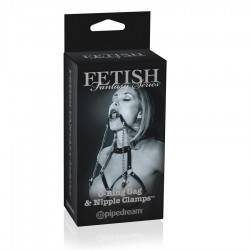 FETISH FANTASY EDICION LIMITADA MORDAZA CON PINZAS PARA PEZONES.