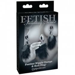 PINZAS PARA PEZONES Y PLUG  CON PLUMAS FETISH FANTASY